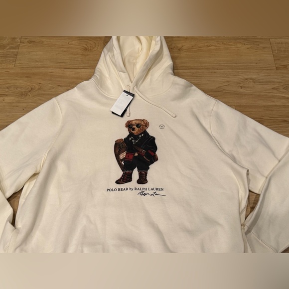 Polo Ralph Lauren Men’s Holiday Big Polo Bear Fleece Hoodie Cream NWT XXL - Picture 3 of 4